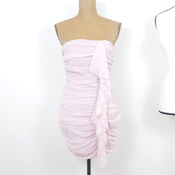 Express Lavender Strapless Gathered Ruffles Sexy Romantic Size 2 Mini Dress NWT - Picture 1 of 12